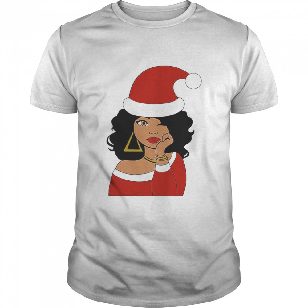 Santa Black Girl Afro Merry Christmas  Classic Men's T-shirt