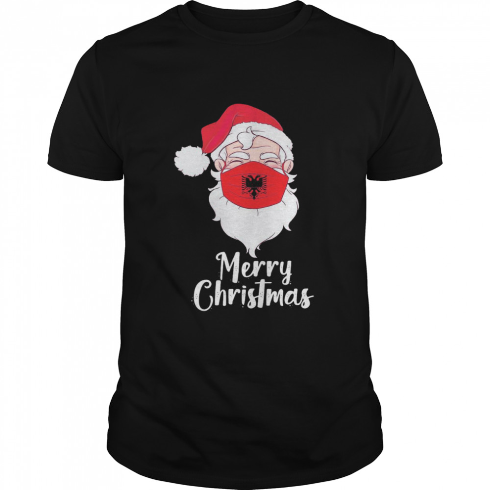 Santa Claus Face Mask Albania Flag Merry Christmas shirt