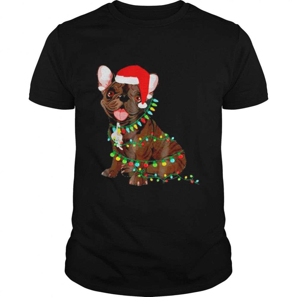 Santa French Bulldog Tangled In Christmas Light shirt