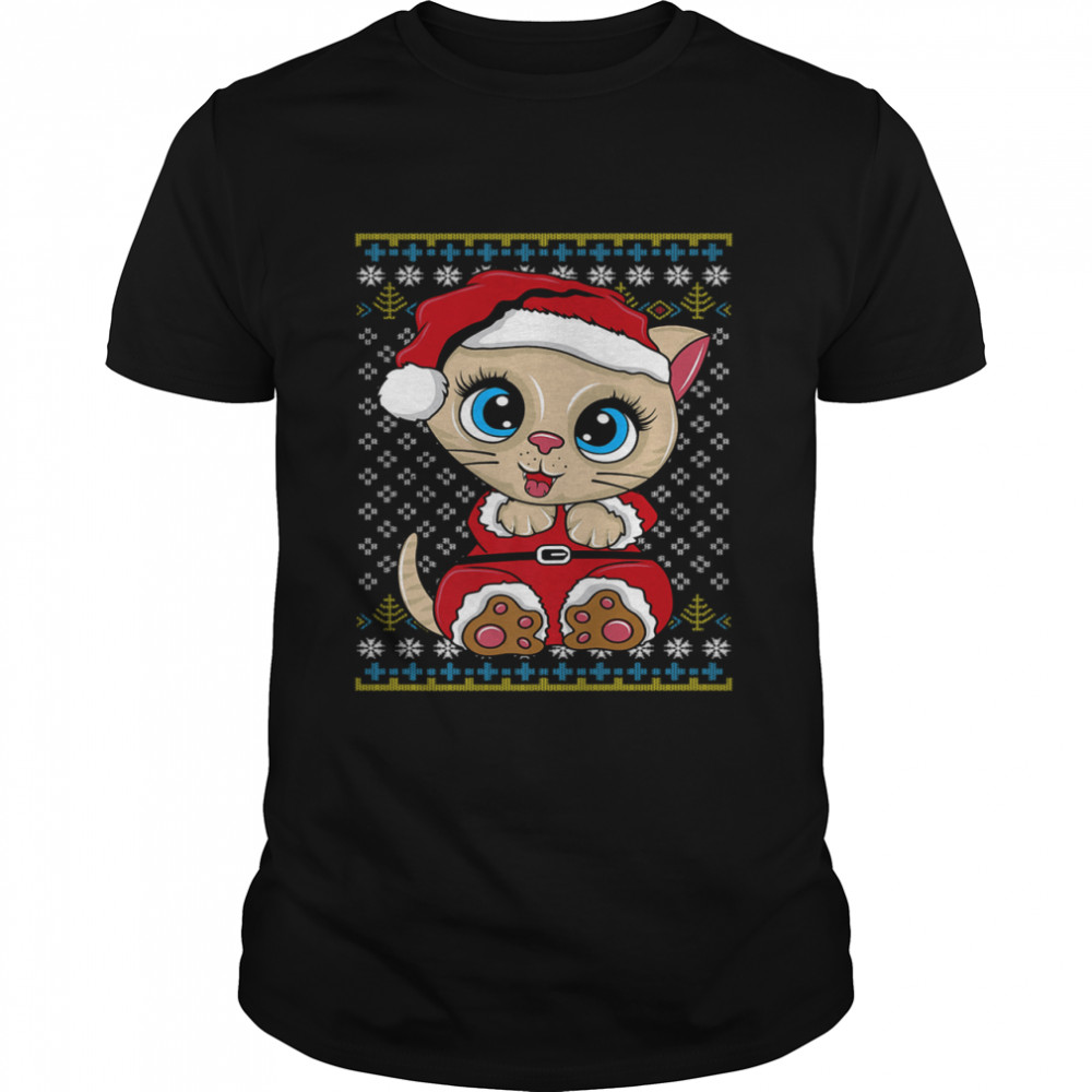 Santa Kitten Ugly Christmas Gift Xmas Cat Pajama  Classic Men's T-shirt