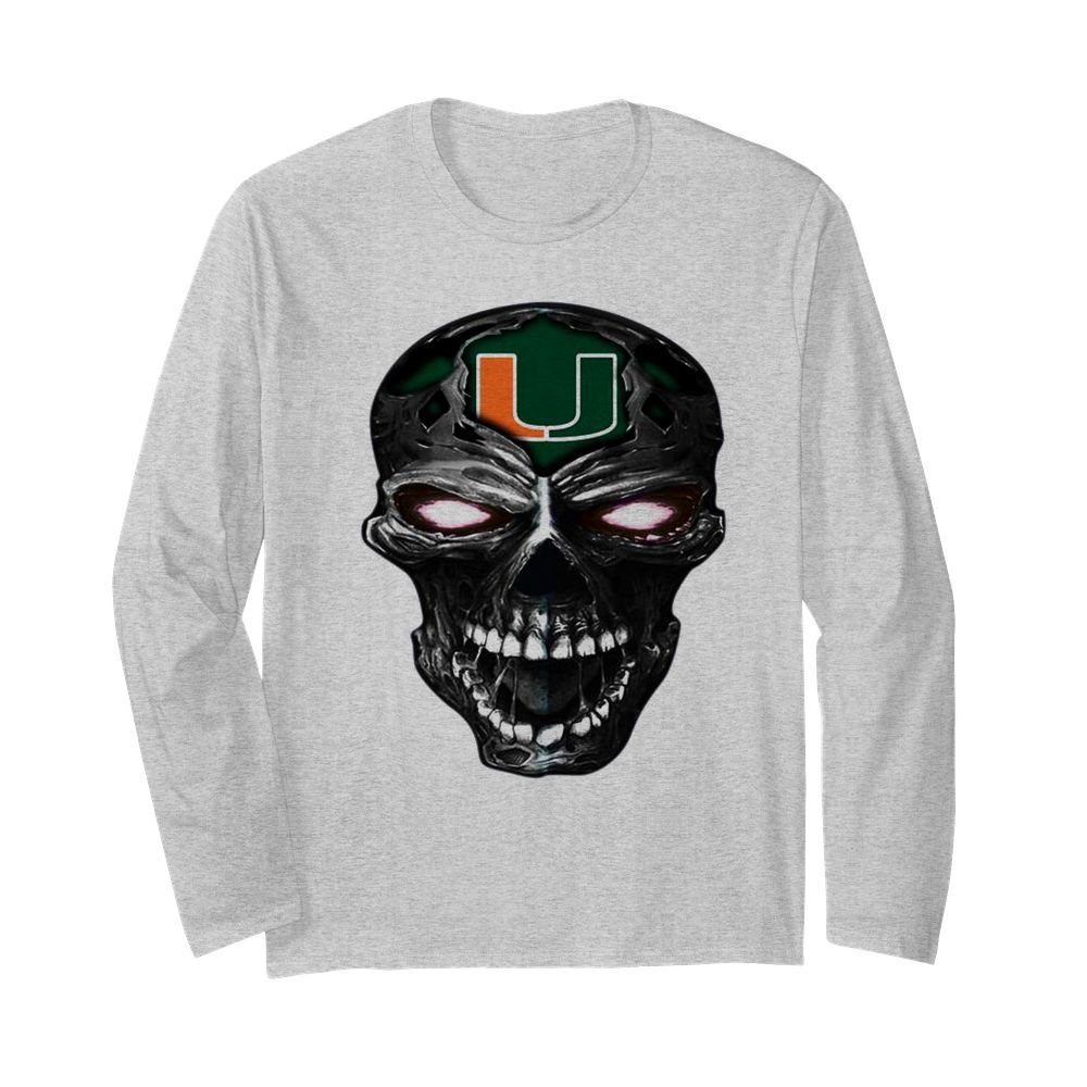 Skull Miami Hurricanes Football  Long Sleeved T-shirt 