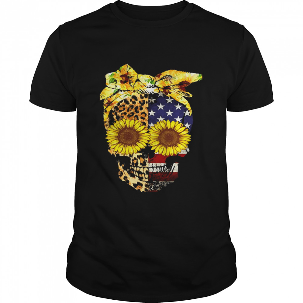 Skull Sunflower Leopard American flag shirt