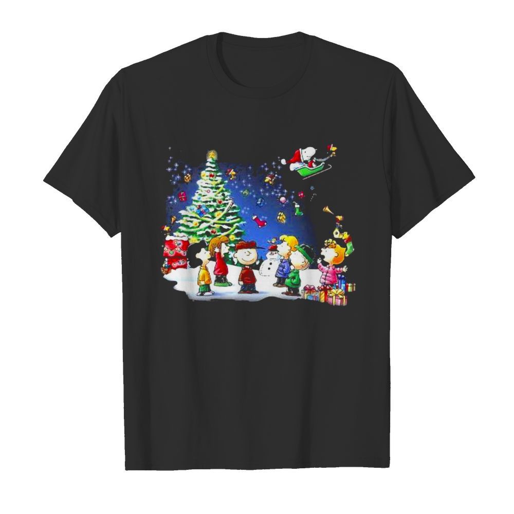 Snoopy Santa Riding Woodstock Peanuts Christmastree Xmas shirt