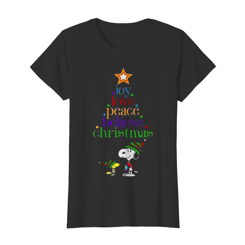 Snoopy and Charlie Brown joy love peace believe Christmas  Classic Women's T-shirt