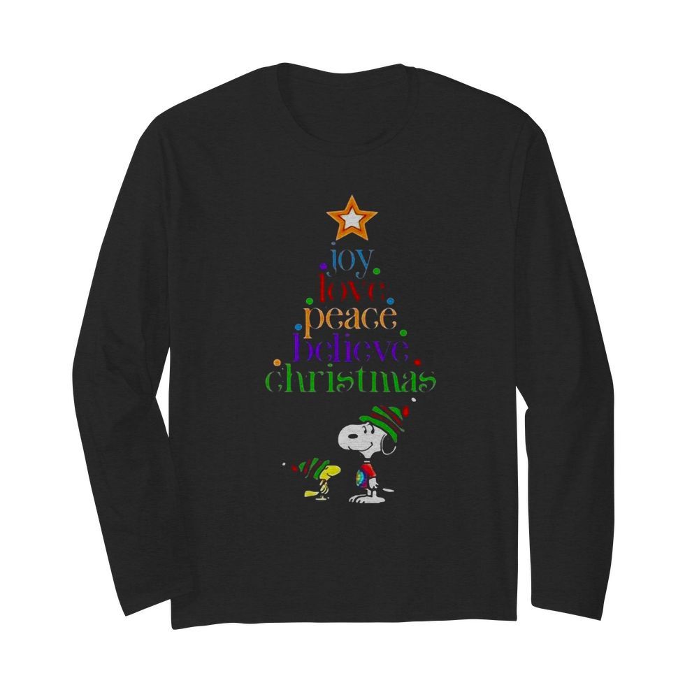 Snoopy and Charlie Brown joy love peace believe Christmas  Long Sleeved T-shirt 