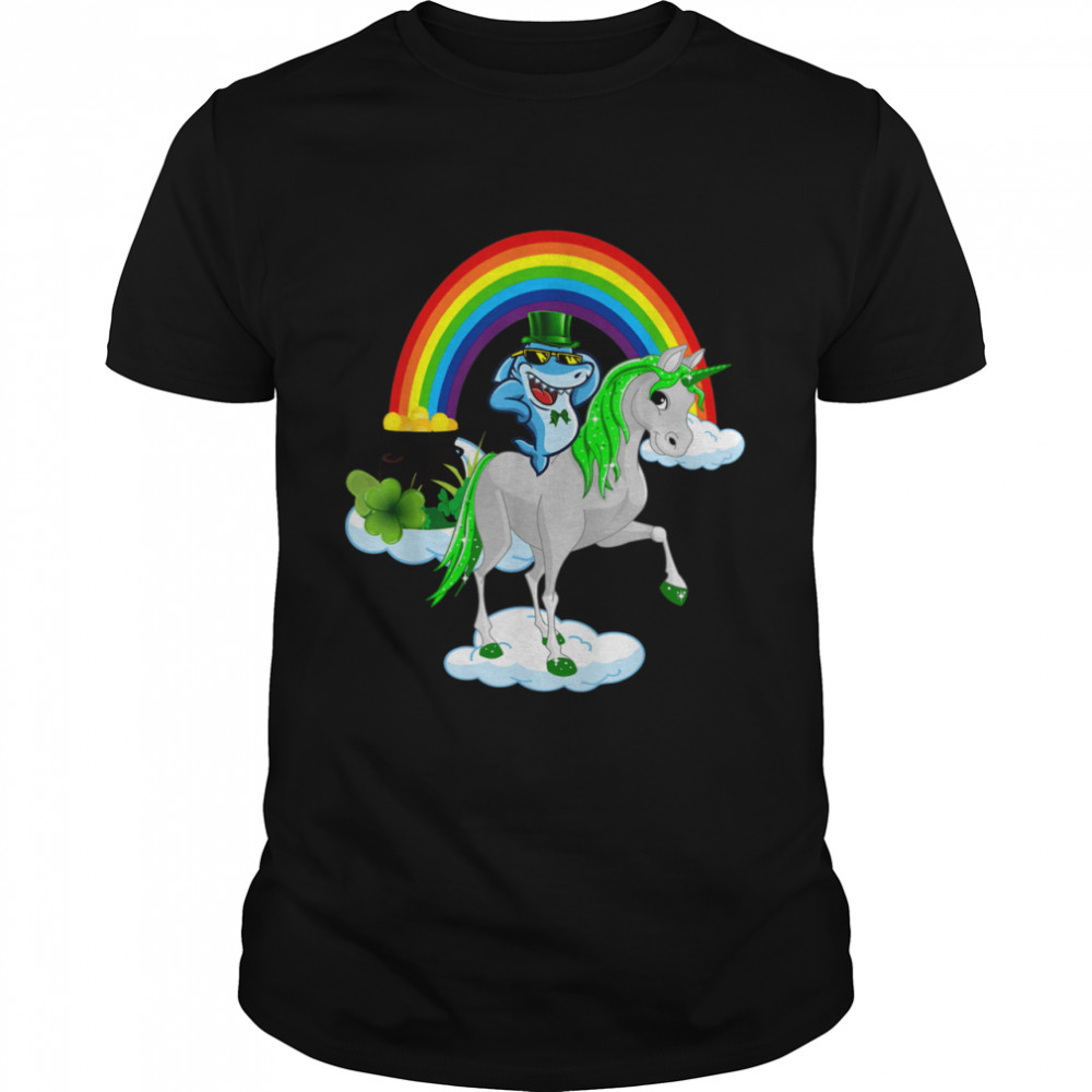 St Patricks Day Shark Riding Irish Unicorn shirt