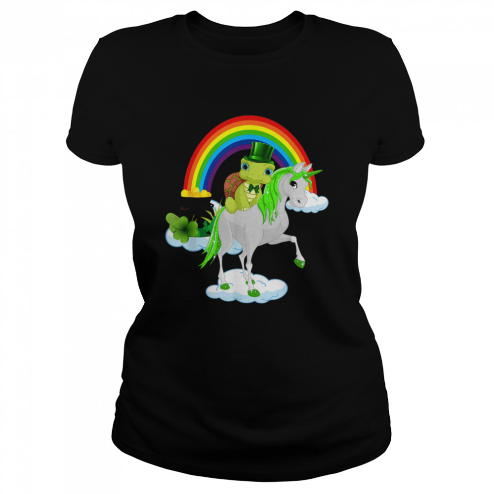 St Patricks Day Turtle Riding Irish Unicorn  Classic Women's T-shirt