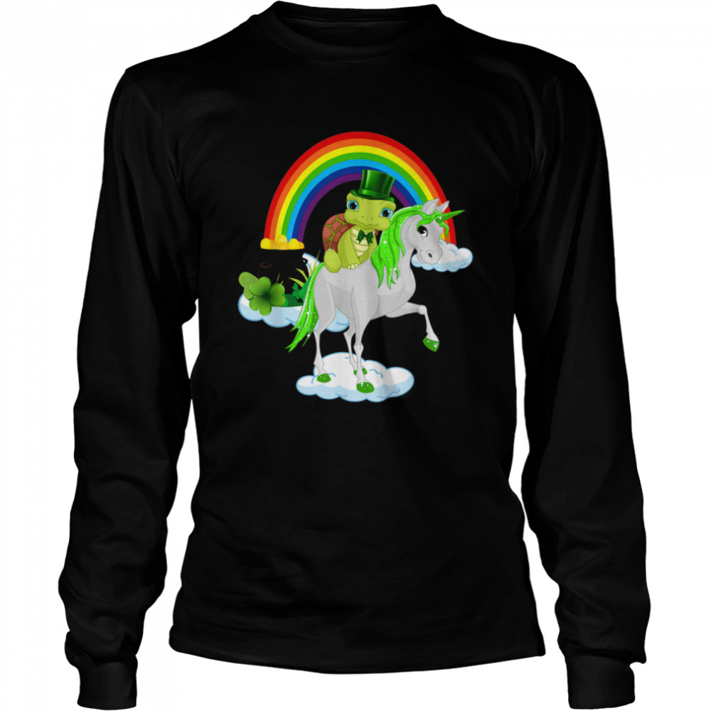 St Patricks Day Turtle Riding Irish Unicorn  Long Sleeved T-shirt