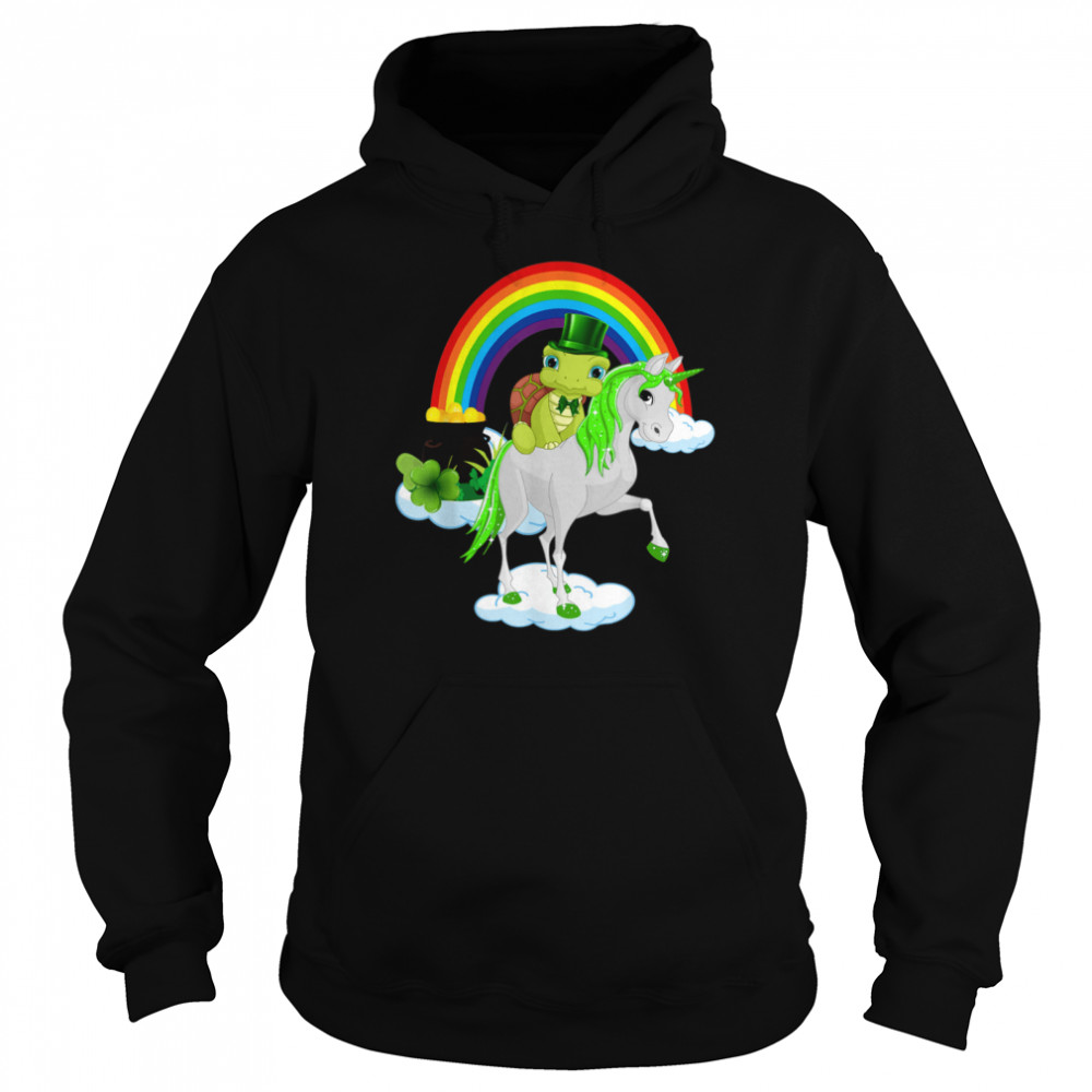 St Patricks Day Turtle Riding Irish Unicorn  Unisex Hoodie