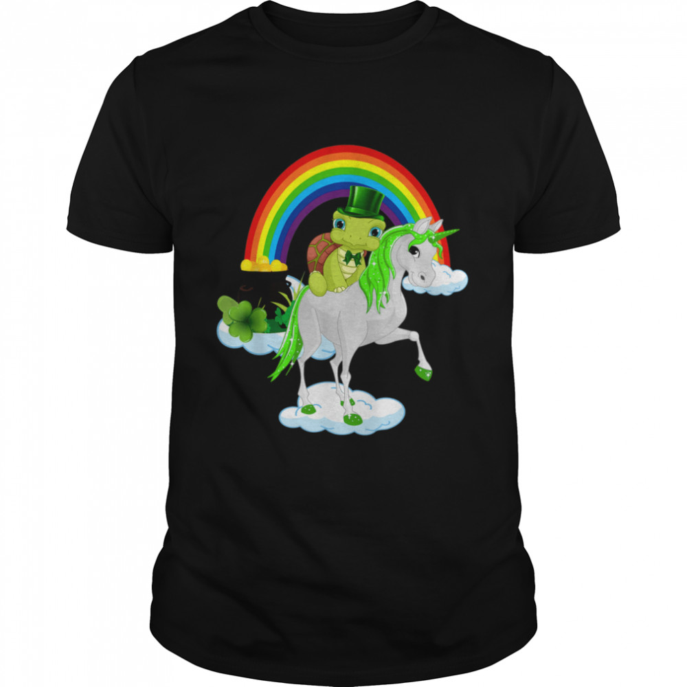 St Patricks Day Turtle Riding Irish Unicorn  Classic Men's T-shirt