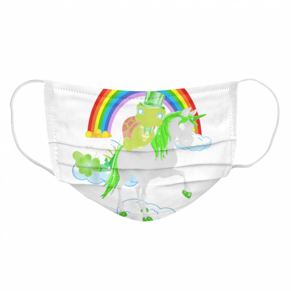 St Patricks Day Turtle Riding Irish Unicorn  Cloth Face Mask