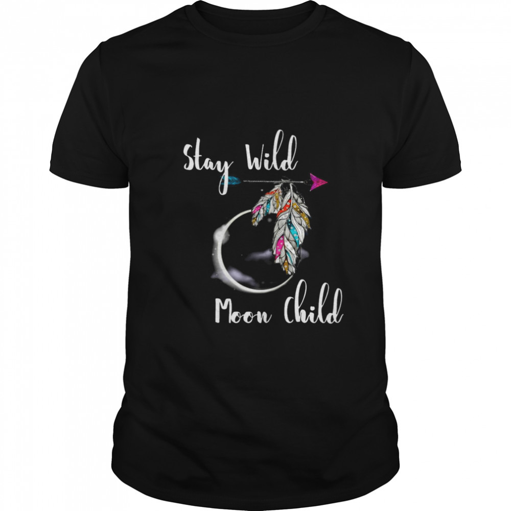 Stay Wild Moon Child Boho Lunar Eclipse Cute Feathers Arrow  Classic Men's T-shirt