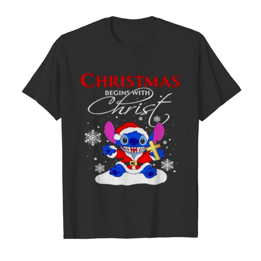 Stitch Santa Christmas begins with Christ shirt