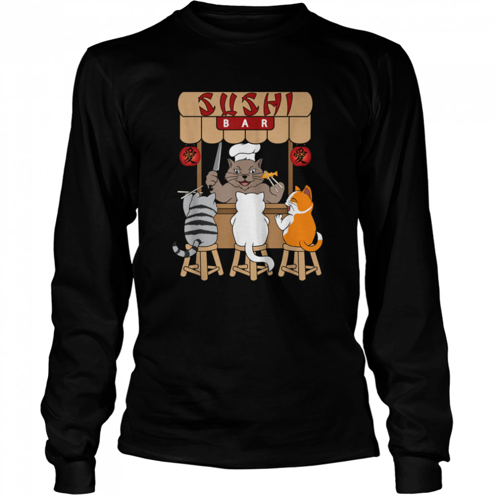 Sushi Bar Foodie Cat Kitten Kitty Asian Japanese Chef  Long Sleeved T-shirt