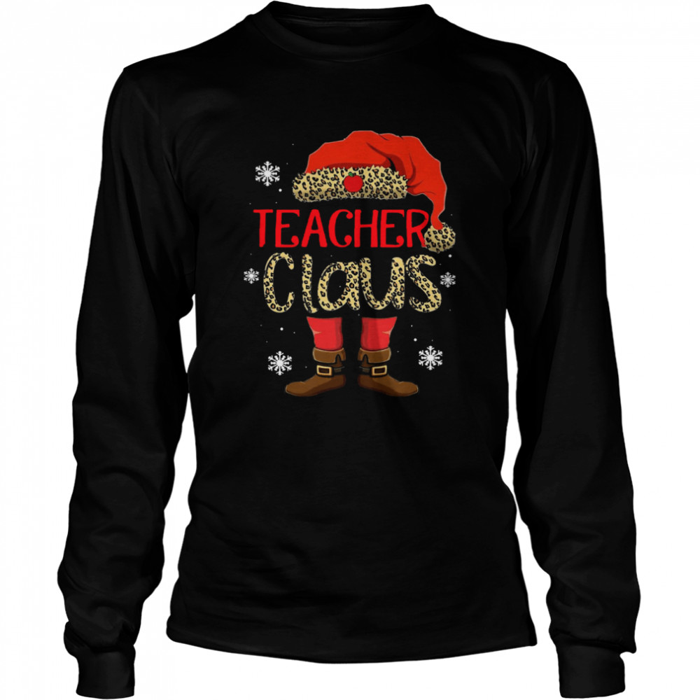 Teacher Claus Leopard Merry Christmas  Long Sleeved T-shirt