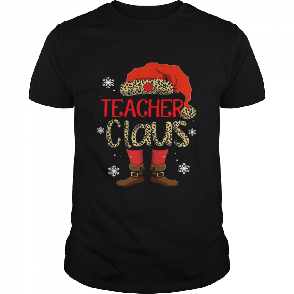 Teacher Claus Leopard Merry Christmas  Classic Men's T-shirt