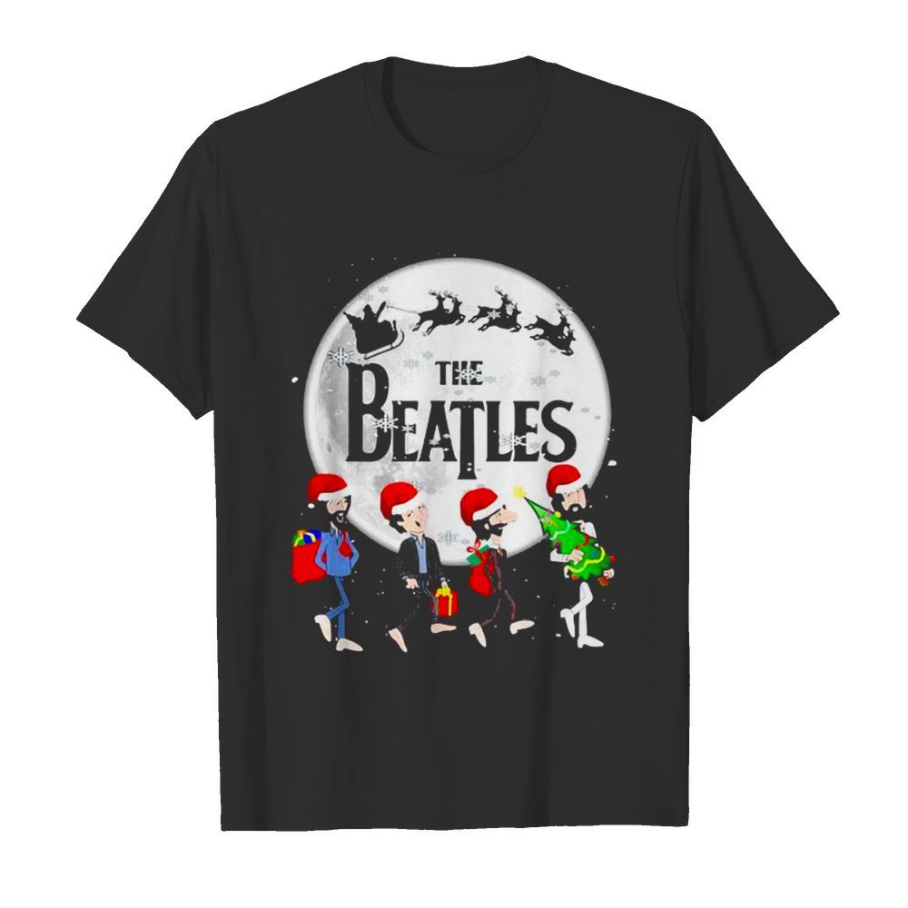 The Beatles Moon Santa Claus Riding Reindeer Merry Christmas shirt