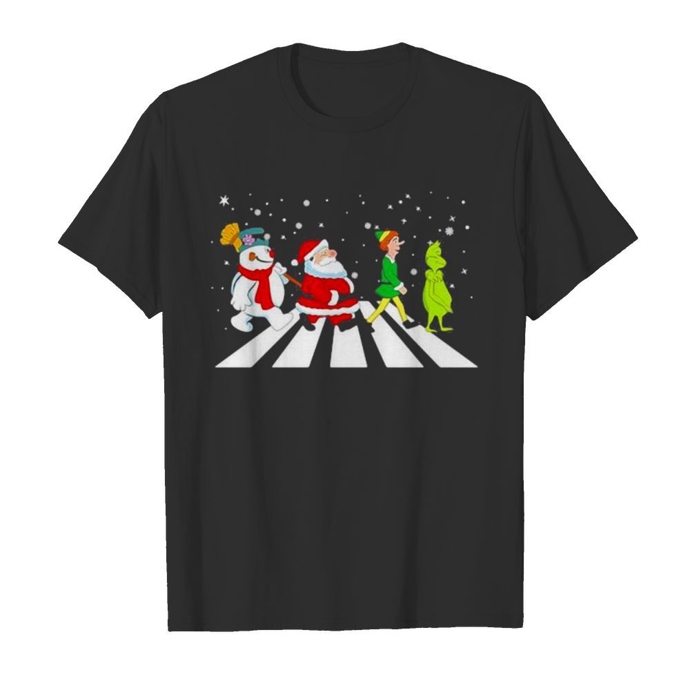 The Beatles Snowman Santa Elf And Grinch Abbey Road Christmas shirt