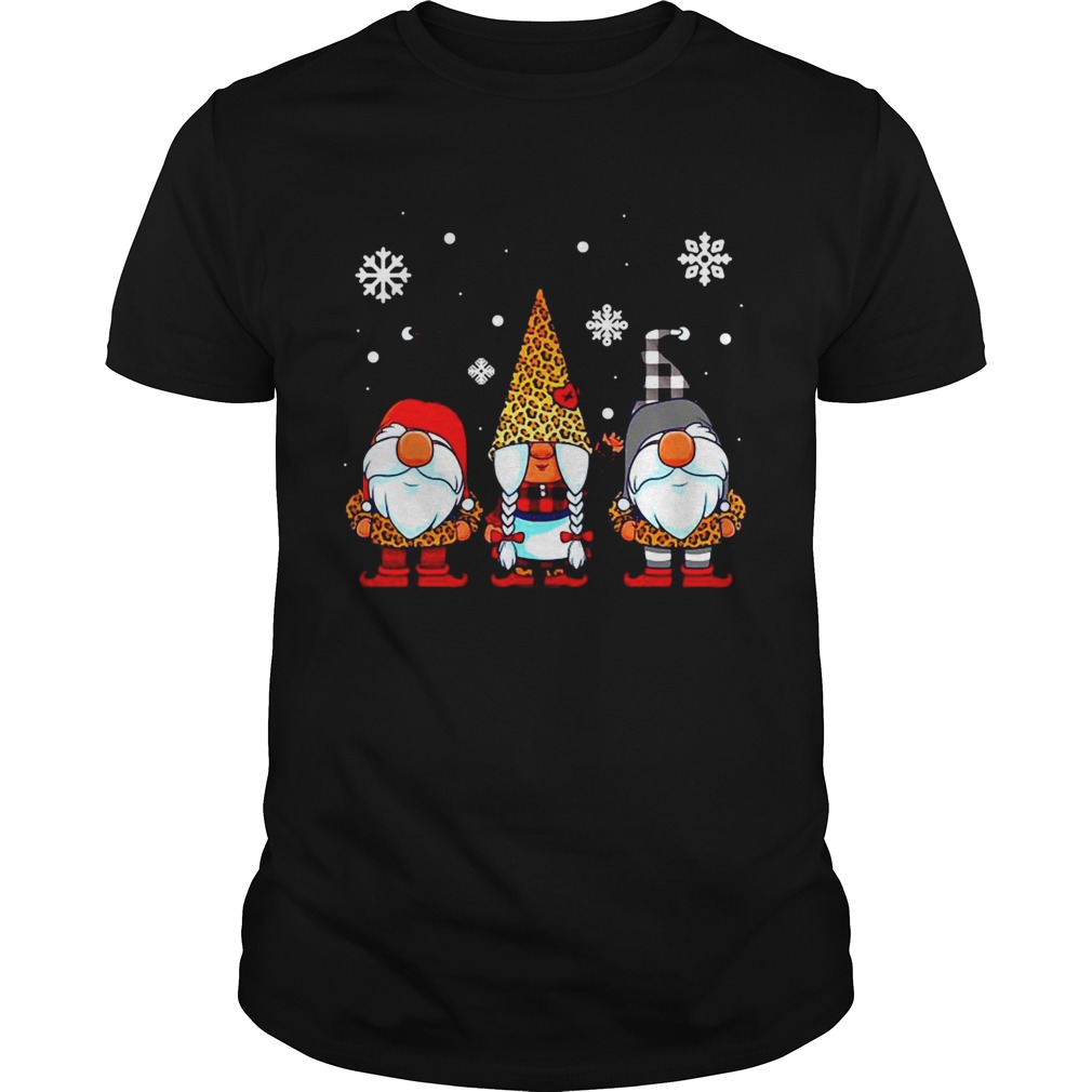 Three Gnomes In Leopard Print Buffalo Plaid Christmas Xmas shirt