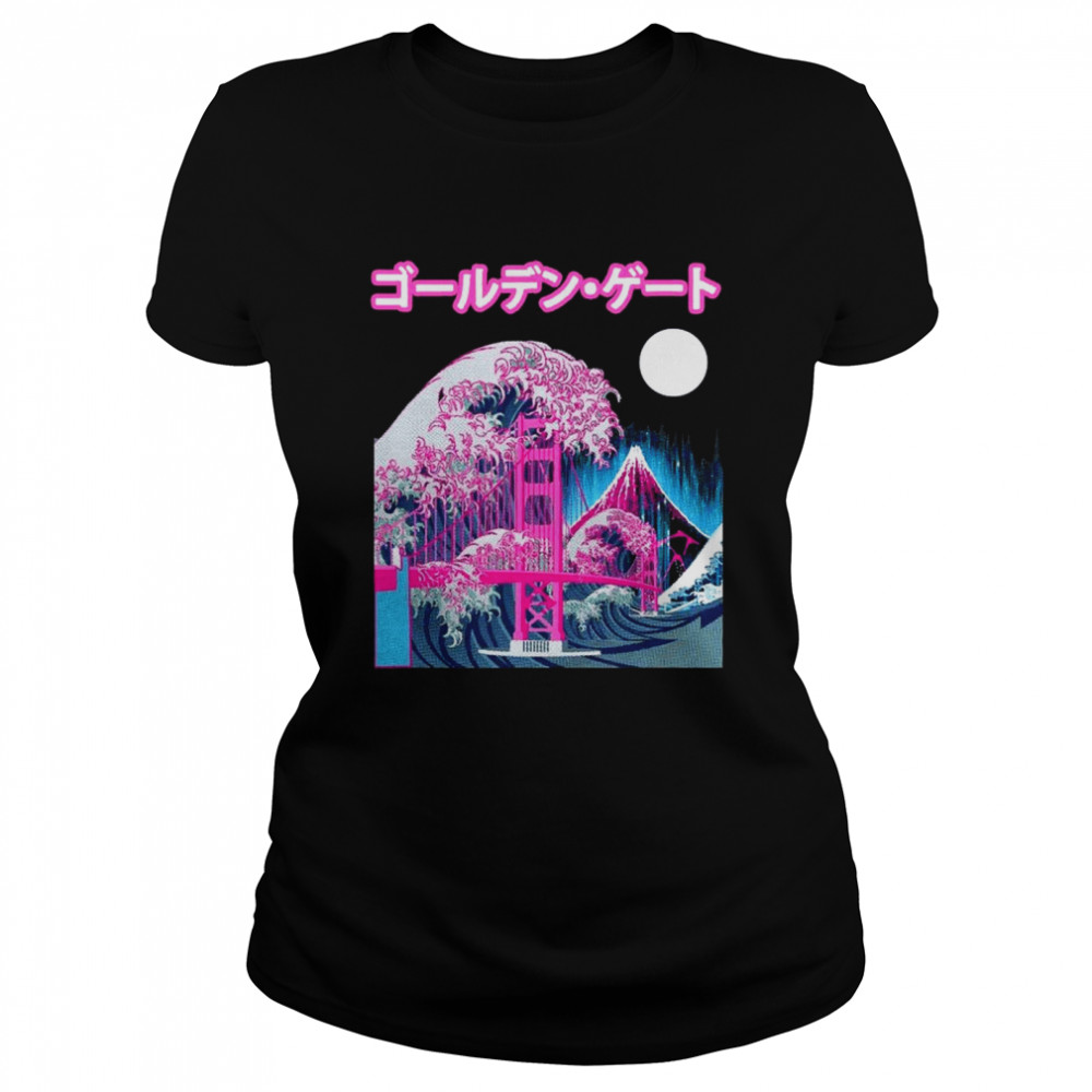 Vaporwave Glitch Aesthetic Japan Golden Gate Bridge Mt. Fuji  Classic Women's T-shirt