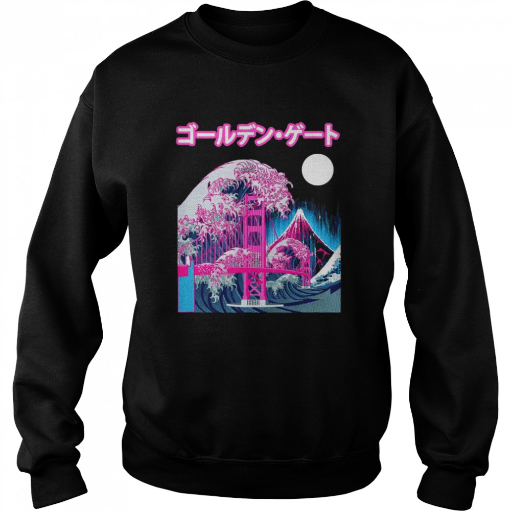 Vaporwave Glitch Aesthetic Japan Golden Gate Bridge Mt. Fuji  Unisex Sweatshirt