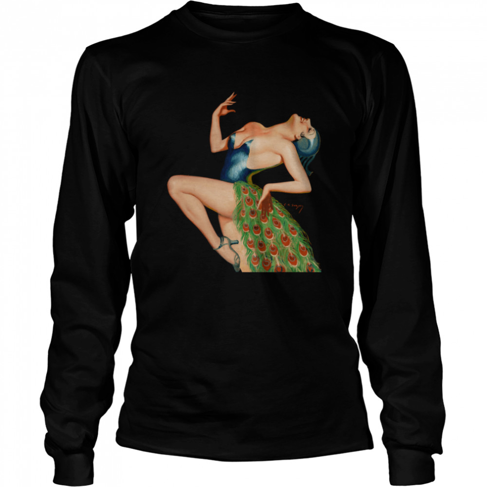 Vintage Peacock Pin Up Girls Classic Sexy Retro Pinup Girl  Long Sleeved T-shirt