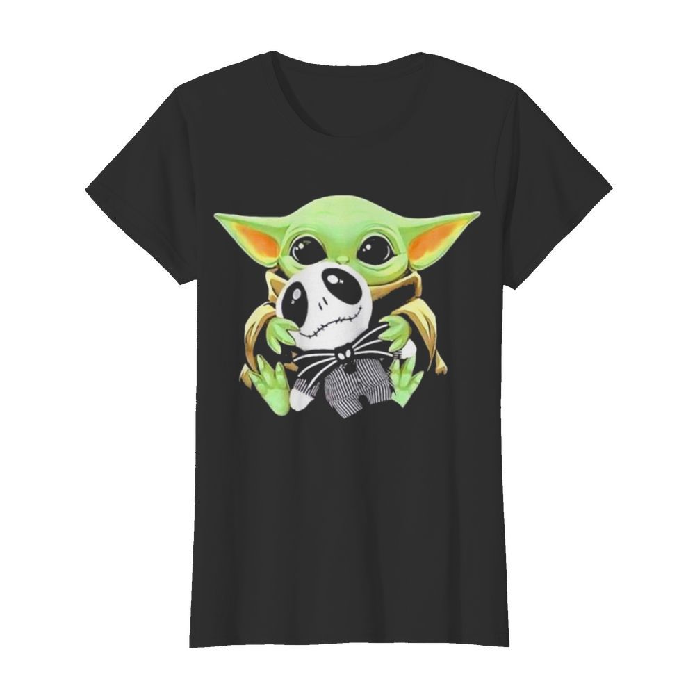 baby Yoda hug Jack Skellington t Classic Women's T-shirt