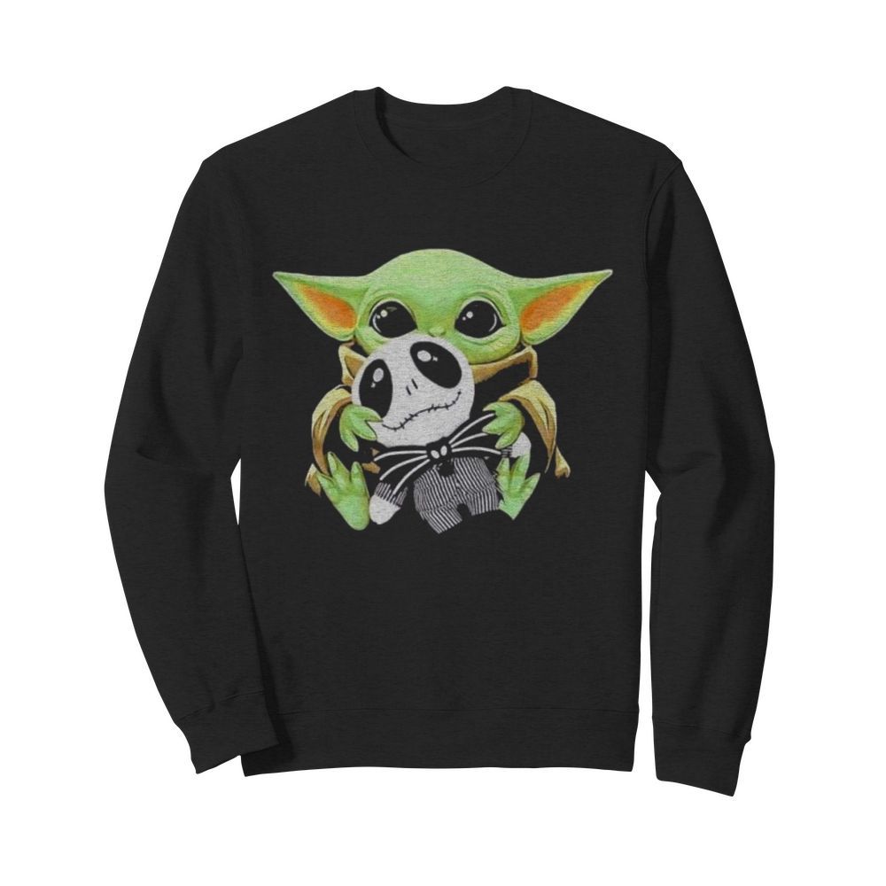 baby Yoda hug Jack Skellington t Unisex Sweatshirt