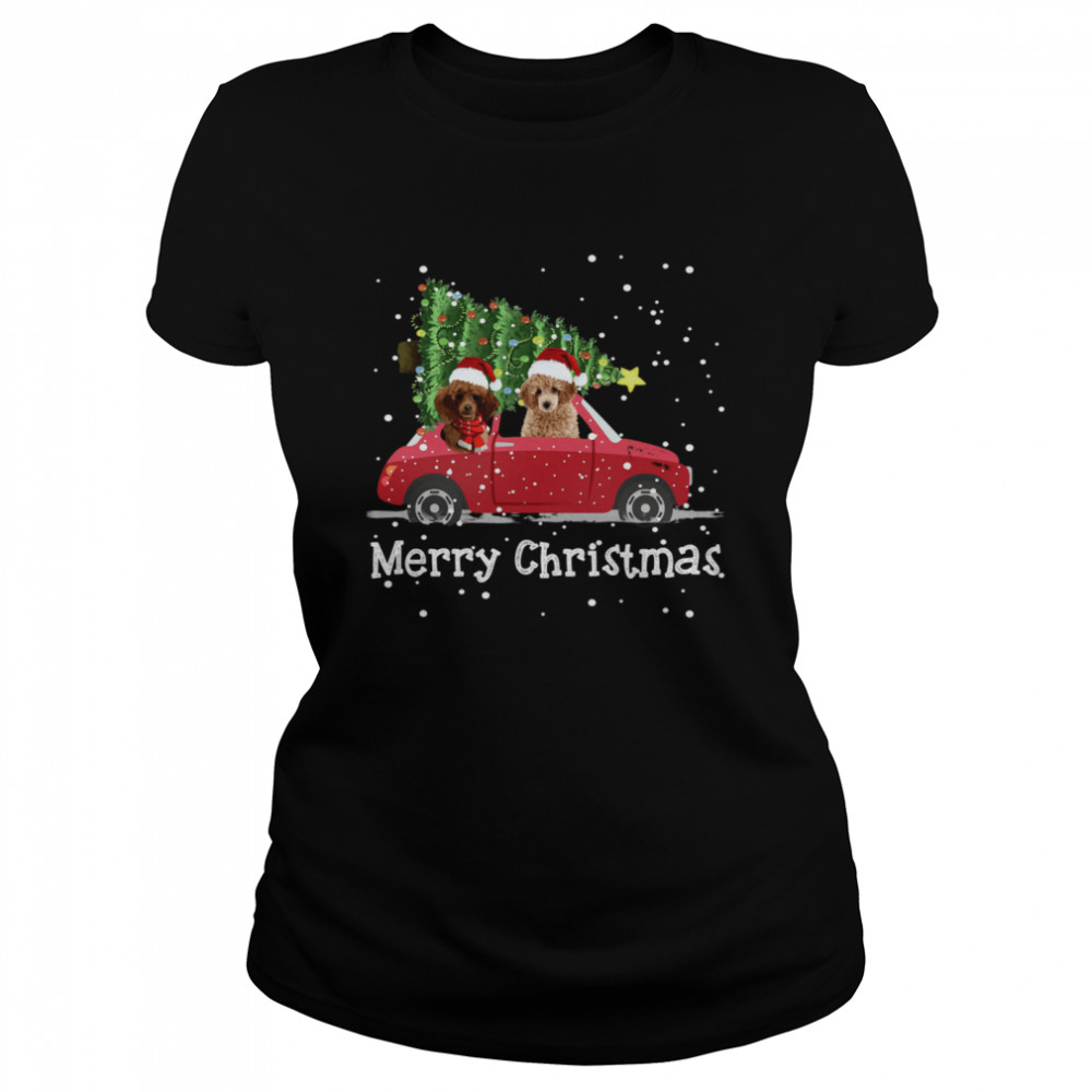 oodle Red Car Truck Christmas Tree Santa Xmas Dog Merry Christmas Poodle Dog  Classic Women's T-shirt