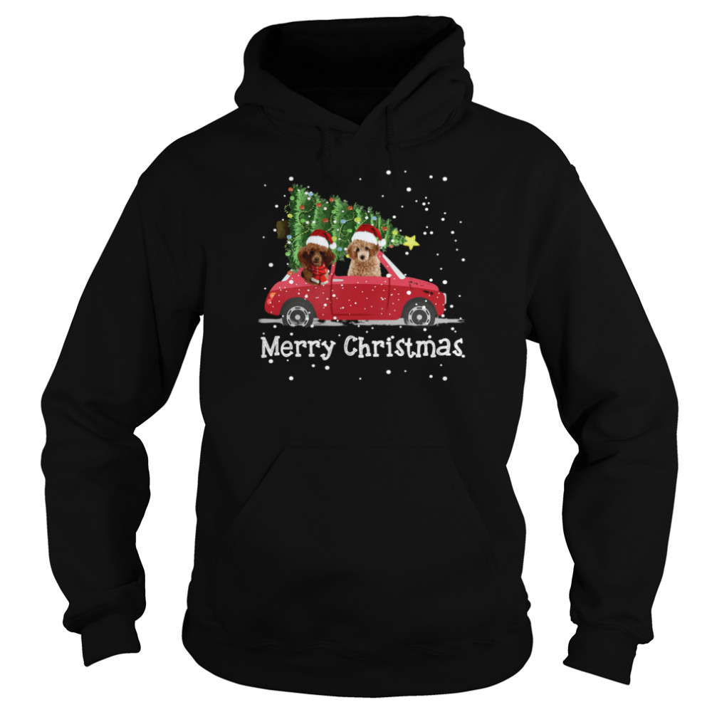 oodle Red Car Truck Christmas Tree Santa Xmas Dog Merry Christmas Poodle Dog  Unisex Hoodie