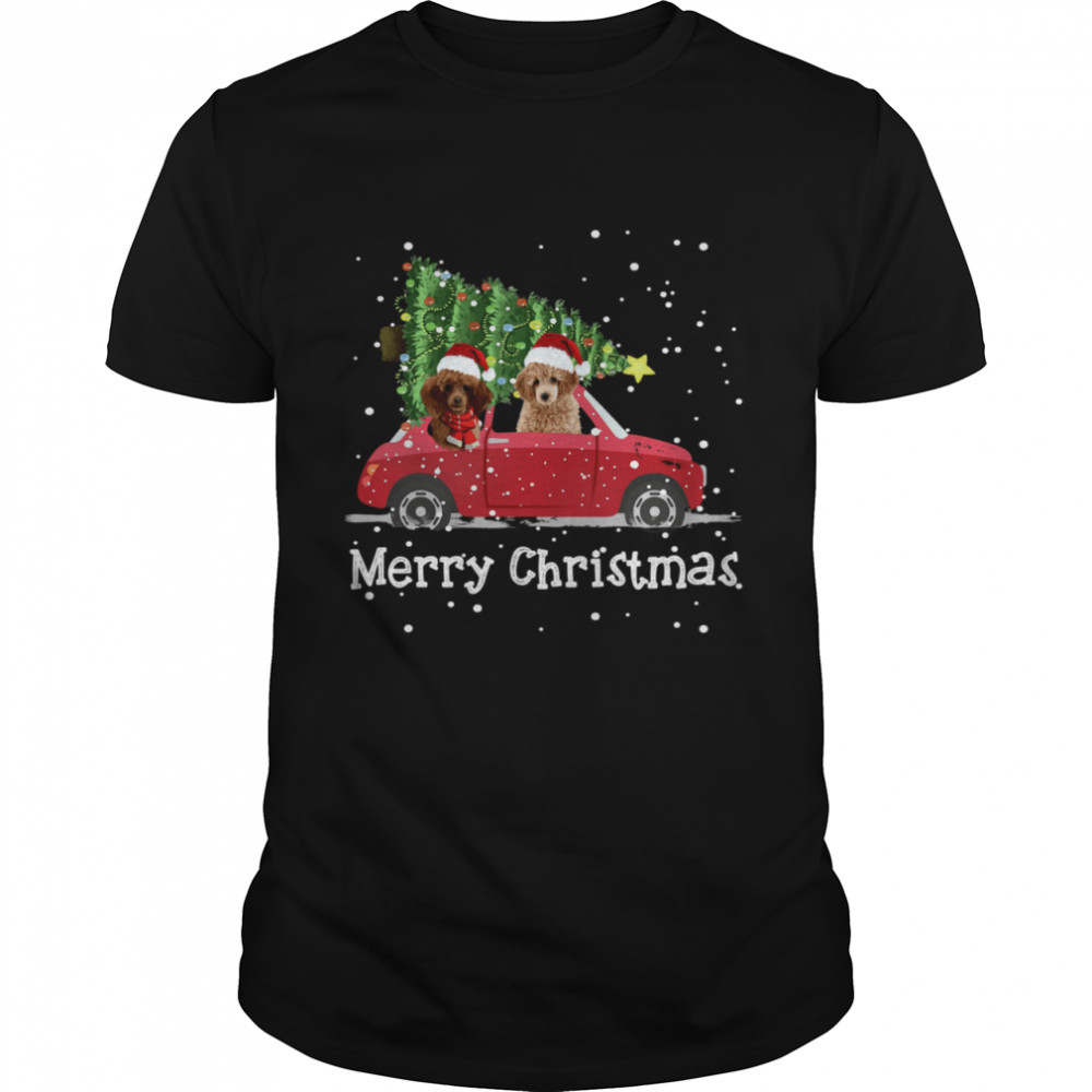 oodle Red Car Truck Christmas Tree Santa Xmas Dog Merry Christmas Poodle Dog  Classic Men's T-shirt