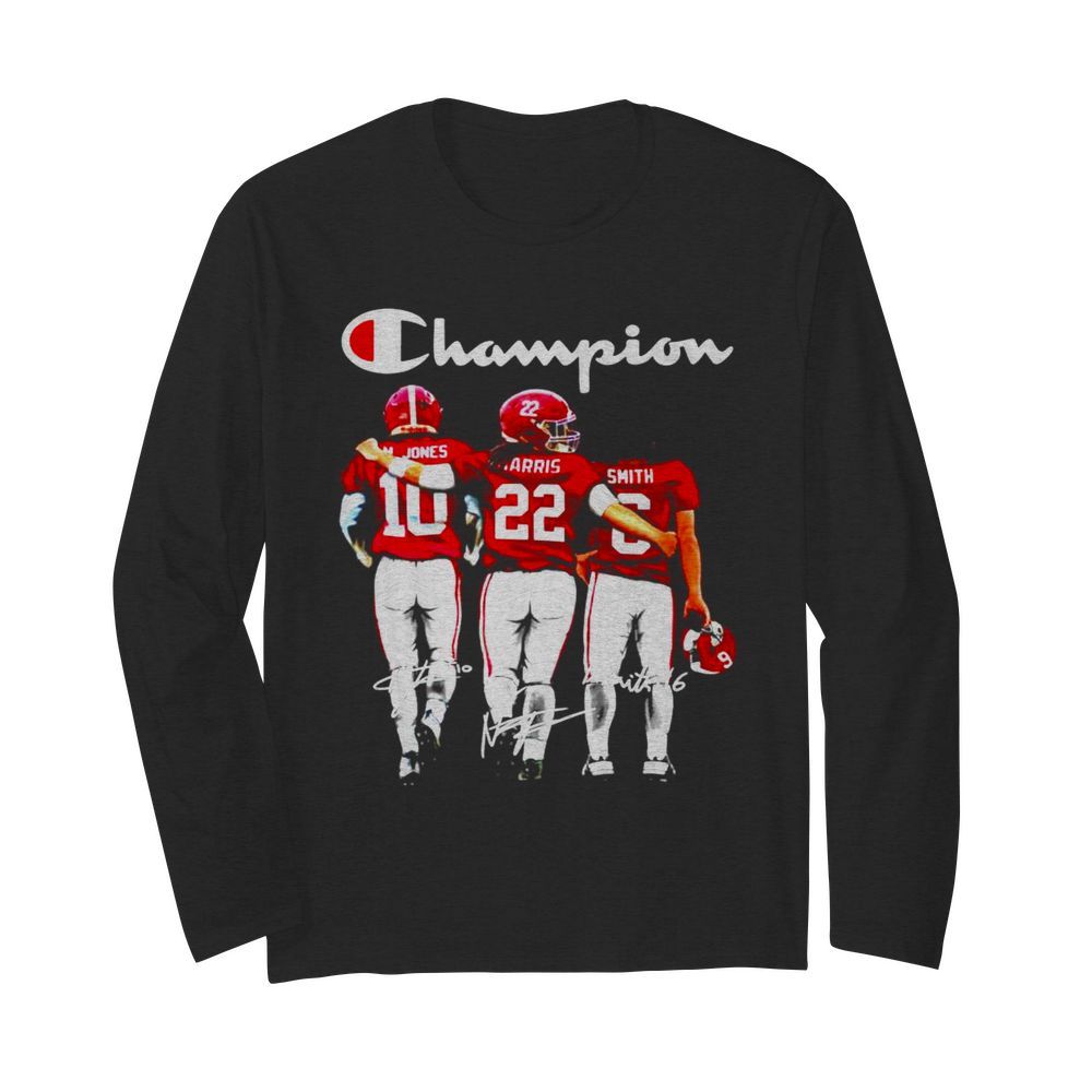 Alabama Crimson Tide Mac Jones Najee Harris and Devonta Smith Champions signatures  Long Sleeved T-shirt 