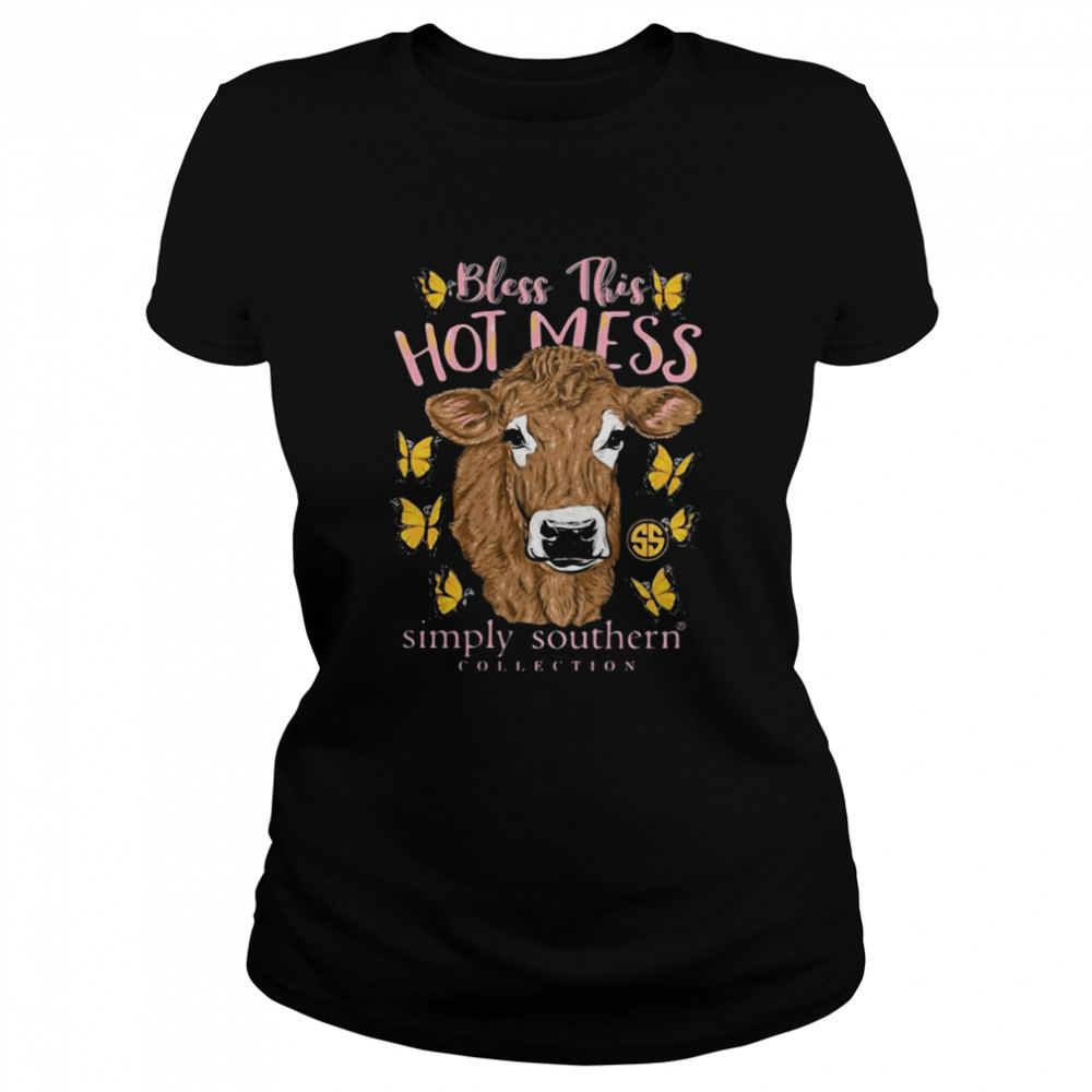 Bless This Hot Mess Simple Southern Collection Cows Buffterfly  Classic Women's T-shirt