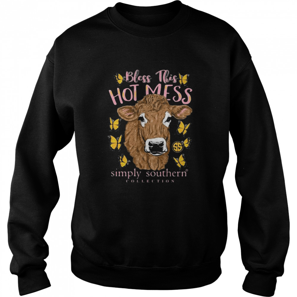 Bless This Hot Mess Simple Southern Collection Cows Buffterfly  Unisex Sweatshirt