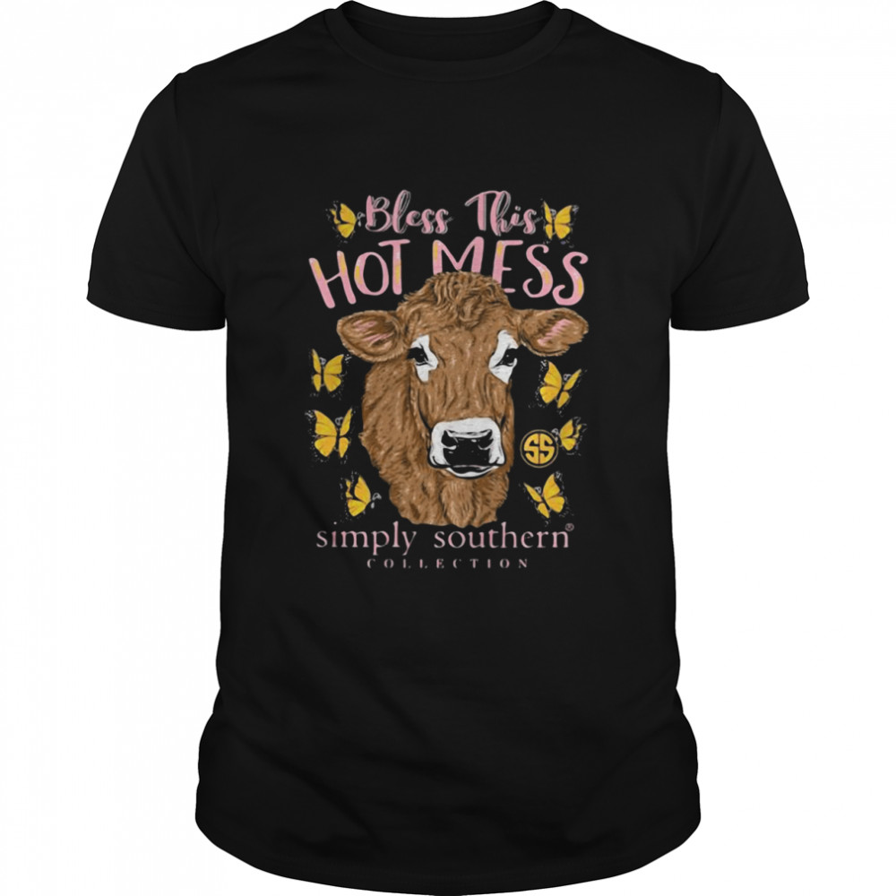 Bless This Hot Mess Simple Southern Collection Cows Buffterfly shirt