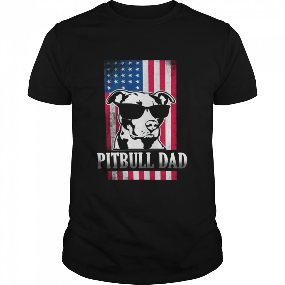 Funny Pitbull Dad American Flag shirt