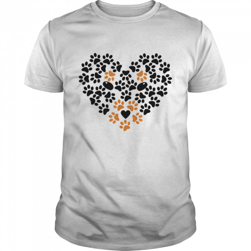 Heart Shape Paw Print Black and Brown Dog Valentines Day shirt