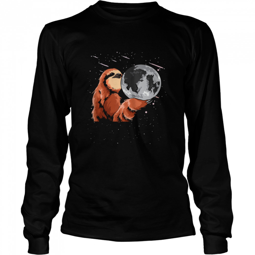 Moon Sloth Outer Space Sloth Holding The Moon  Long Sleeved T-shirt