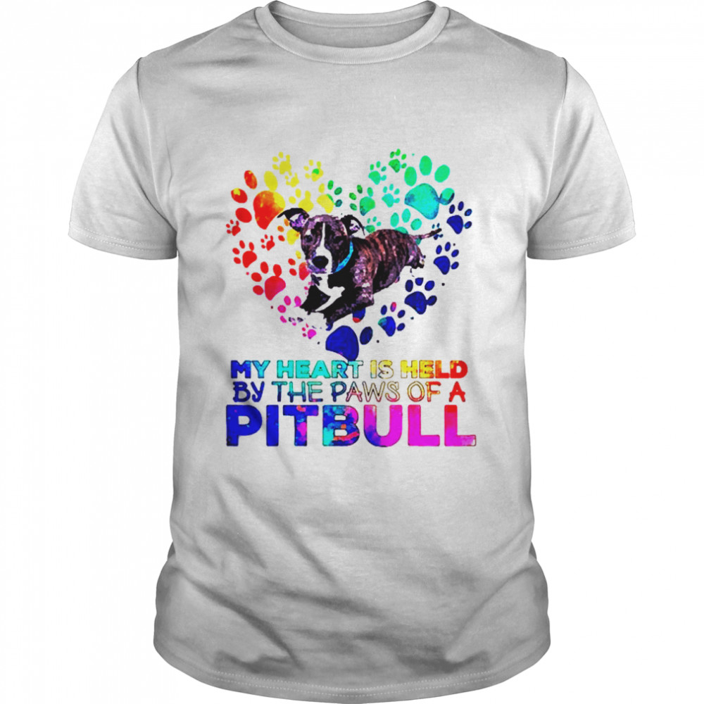 My heart is held by the paws of a Pitbull shirt