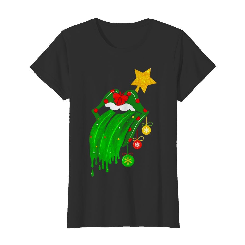 Rock And Roll Rolling Stone Lips Grinch Merry Xmas  Classic Women's T-shirt