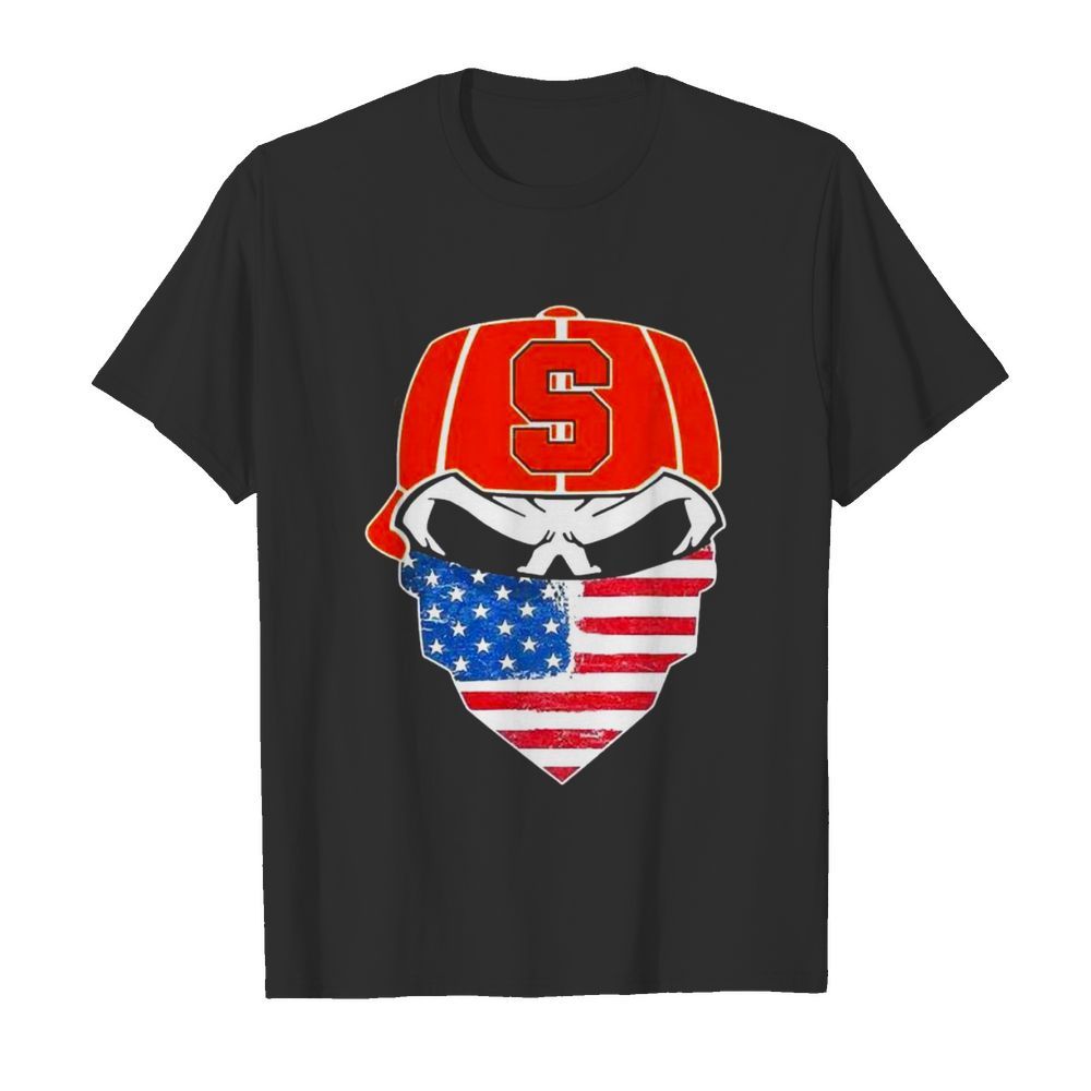 Skull face mask American flag hat syracuse orange football shirt