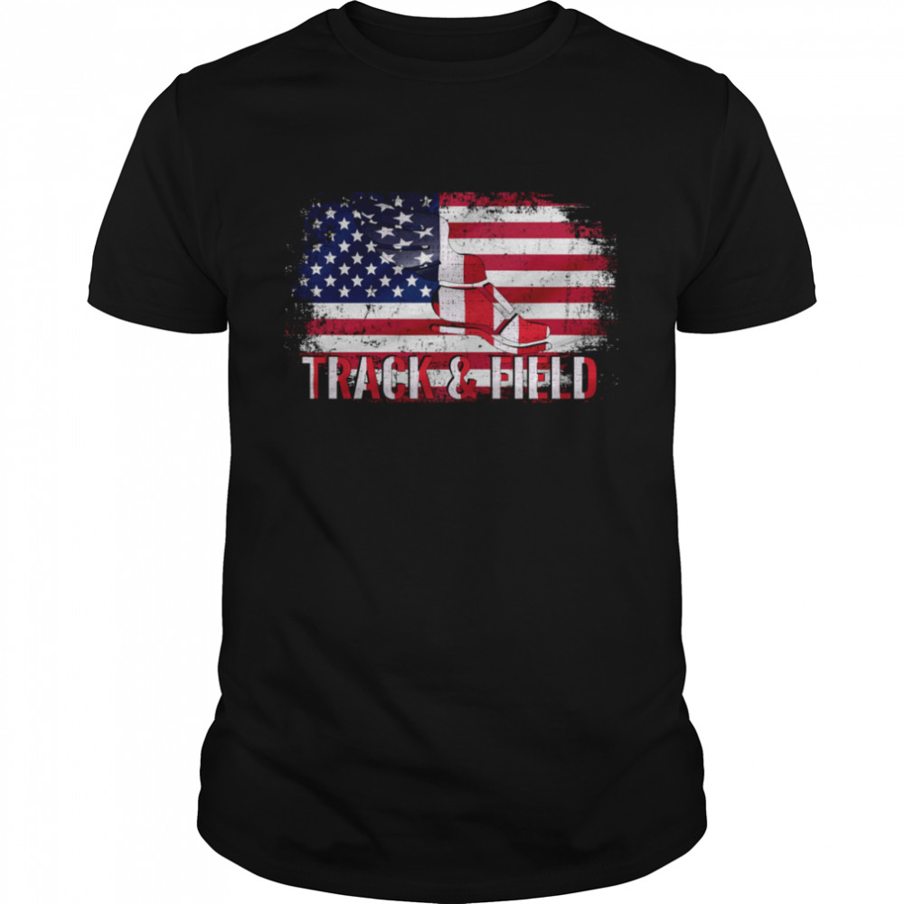 Vintage Track And Field With American Flag For Sports shirt